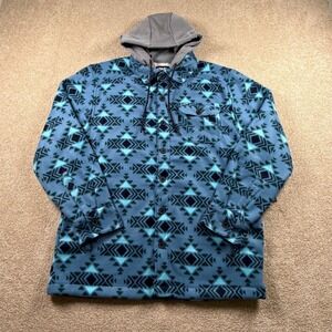 Tony Hawk Mens Sherpa Lined Fleece Shirt Jacket Hoodie Blue Southwestern Medium
